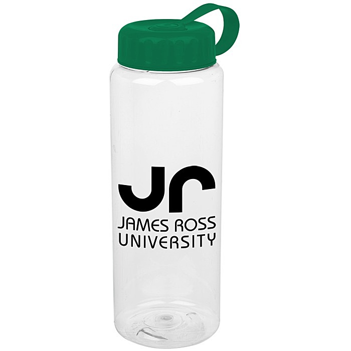 Custom Clear Impact Guzzler Sport Bottle with Tethered Lid - 32 oz