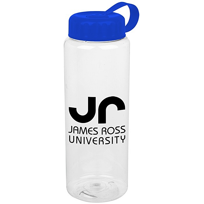 Custom Clear Impact Guzzler Sport Bottle with Tethered Lid - 32 oz