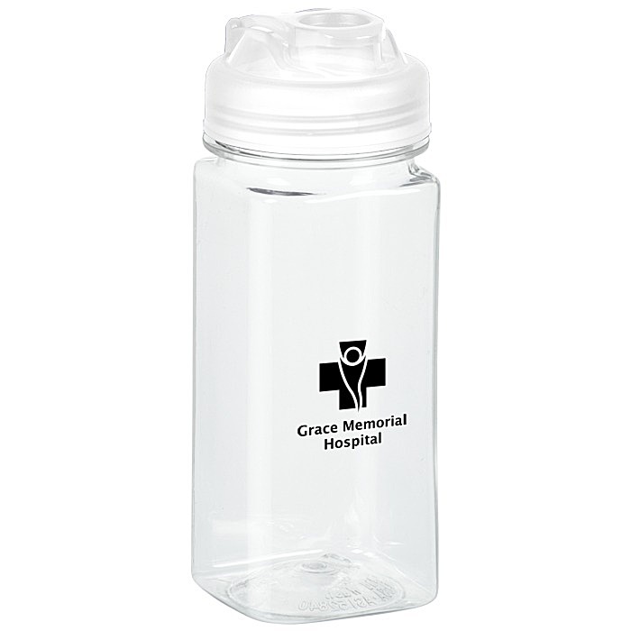 Custom PolySure Squared-Up Water Bottle with Flip Lid - 16 oz - Clear