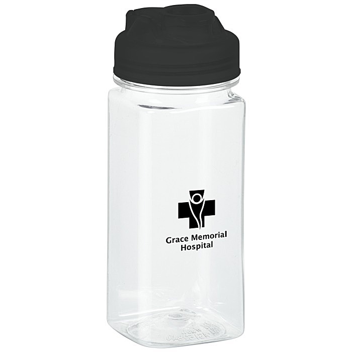 Custom PolySure Squared-Up Water Bottle with Flip Lid - 16 oz - Clear