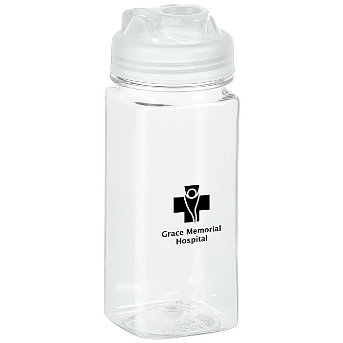 Custom PolySure Squared-Up Water Bottle with Flip Lid - 16 oz - Clear