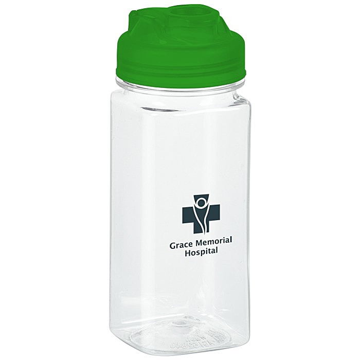 Custom PolySure Squared-Up Water Bottle with Flip Lid - 16 oz - Clear