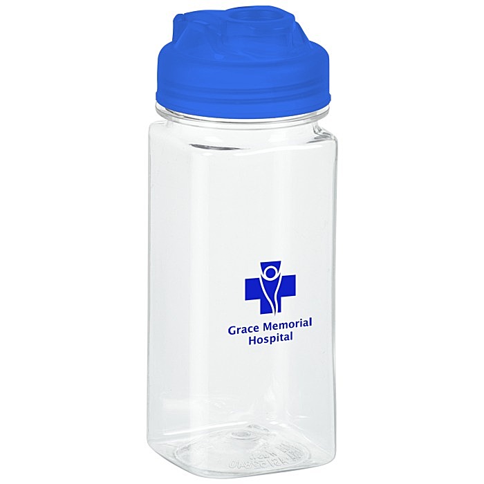 Custom PolySure Squared-Up Water Bottle with Flip Lid - 16 oz - Clear