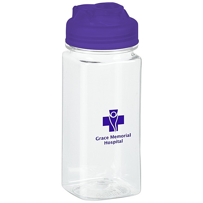 Custom PolySure Squared-Up Water Bottle with Flip Lid - 16 oz - Clear