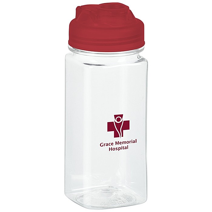 Custom PolySure Squared-Up Water Bottle with Flip Lid - 16 oz - Clear
