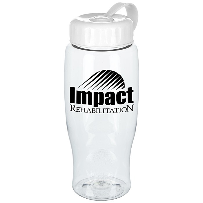 Custom Clear Impact Comfort Grip Bottle with Tethered Lid - 27 oz