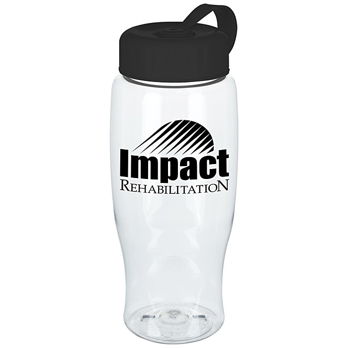 Custom Clear Impact Comfort Grip Bottle with Tethered Lid - 27 oz