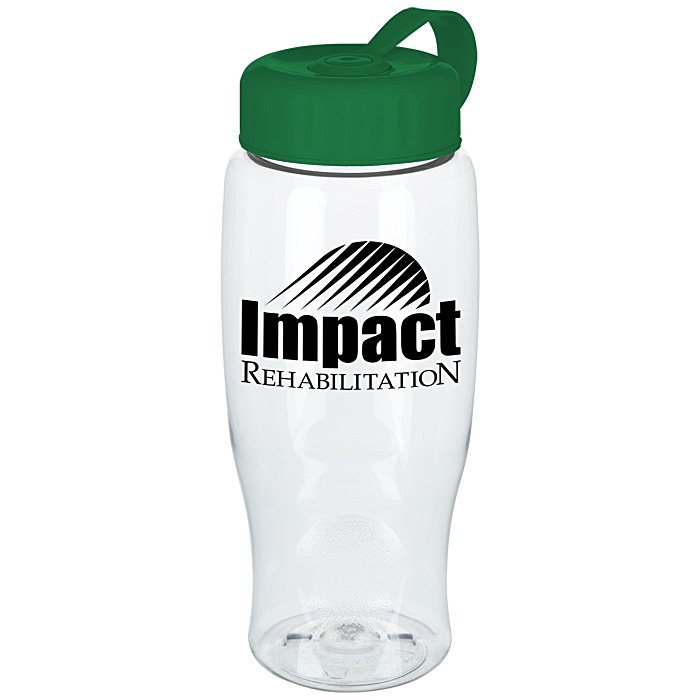 Custom Clear Impact Comfort Grip Bottle with Tethered Lid - 27 oz