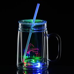 Custom Light-Up Mason Jar with Straw - 18 oz.