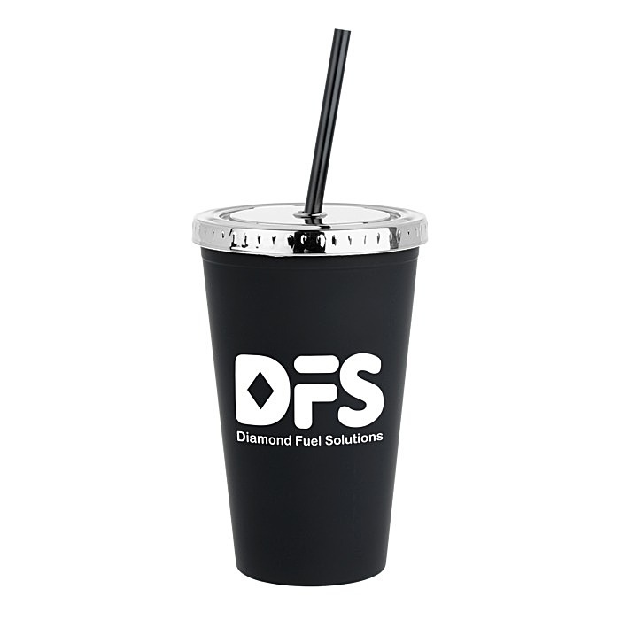 Custom Matte Rubberized Tumbler with Straw - 16 ounces - Metallic Lid