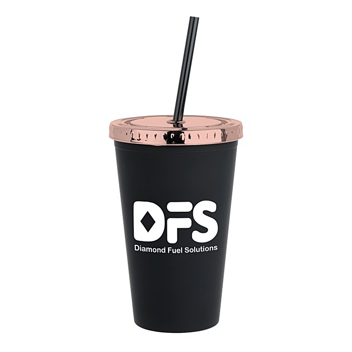 Custom Matte Rubberized Tumbler with Straw - 16 ounces - Metallic Lid