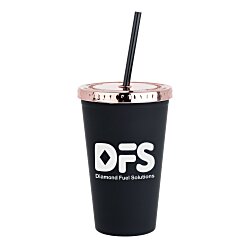 Custom Matte Rubberized Tumbler with Straw - 16 ounces - Metallic Lid