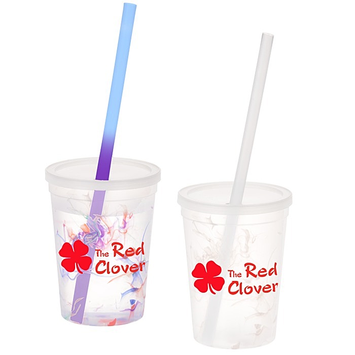 Custom Rainbow Confetti Mood Cup with Straw - 11 oz.