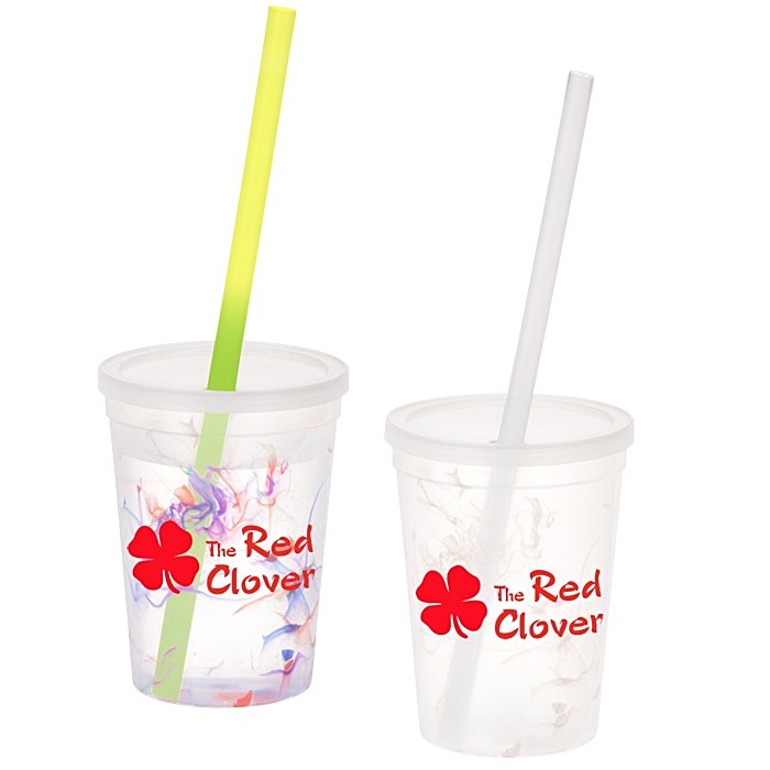 Custom Rainbow Confetti Mood Cup with Straw - 11 oz.