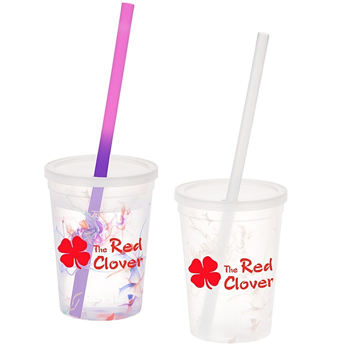 Custom Rainbow Confetti Mood Cup with Straw - 11 oz.