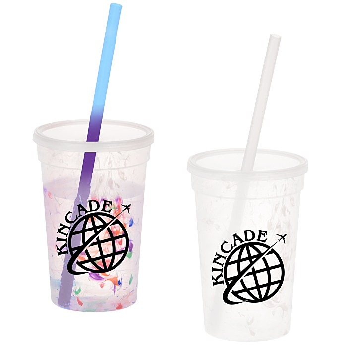 Custom Rainbow Confetti Mood Cup with Straw - 16 oz.