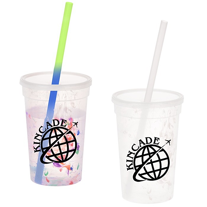 Custom Rainbow Confetti Mood Cup with Straw - 16 oz.