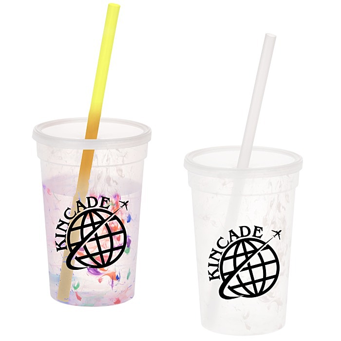 Custom Rainbow Confetti Mood Cup with Straw - 16 oz.