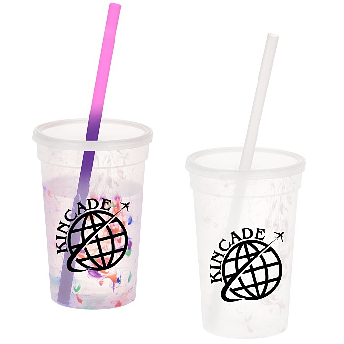 Custom Rainbow Confetti Mood Cup with Straw - 16 oz.