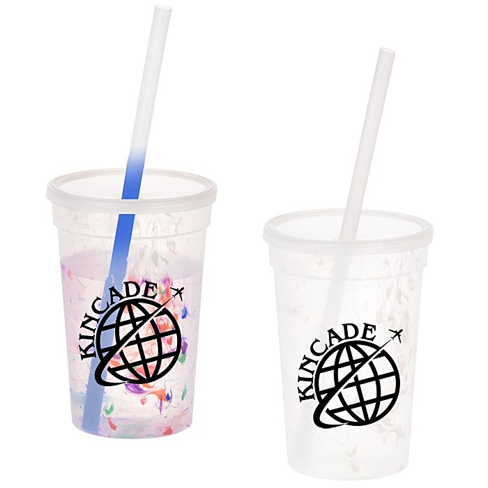 Custom Rainbow Confetti Mood Cup with Straw - 16 oz.