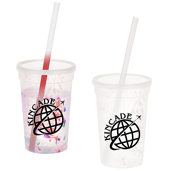 Custom Rainbow Confetti Mood Cup with Straw - 16 oz.