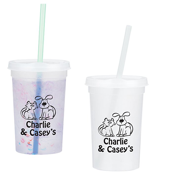 Custom Rainbow Confetti Mood Cup with Straw - 20 oz.