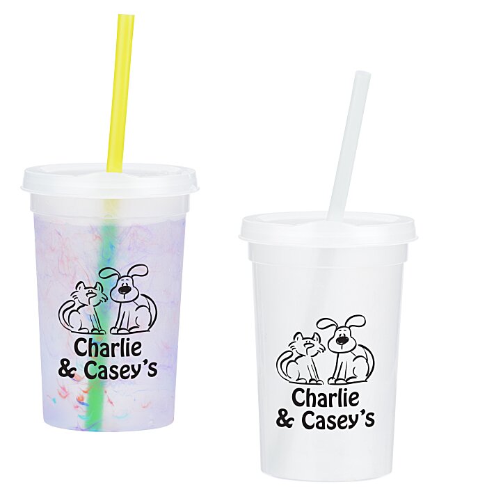 Custom Rainbow Confetti Mood Cup with Straw - 20 oz.