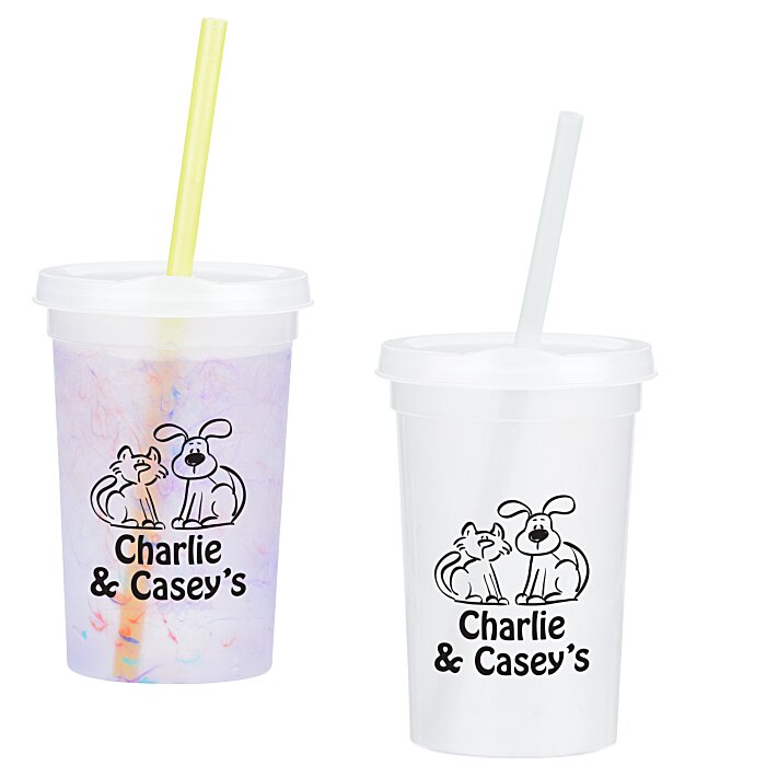 Custom Rainbow Confetti Mood Cup with Straw - 20 oz.
