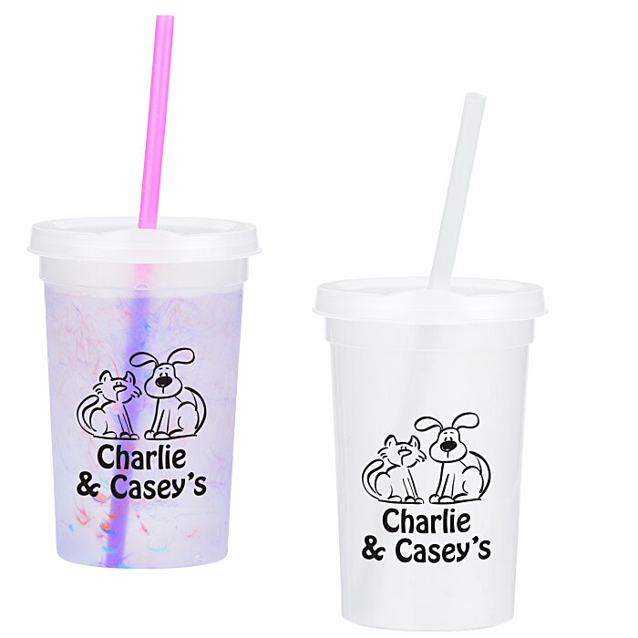 Custom Rainbow Confetti Mood Cup with Straw - 20 oz.