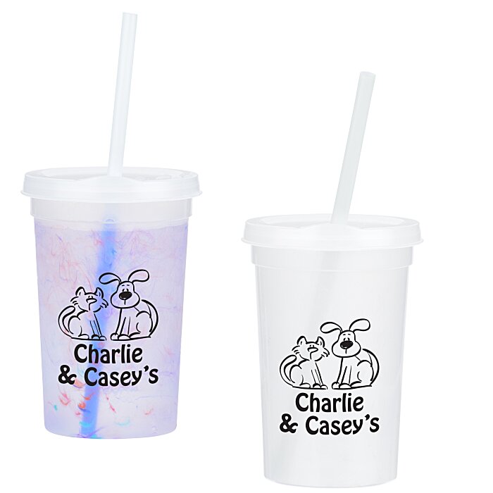 Custom Rainbow Confetti Mood Cup with Straw - 20 oz.