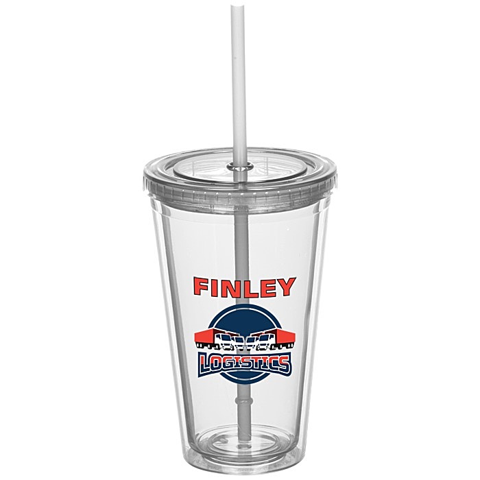 Custom Coloured Double Wall Tumbler with Straw - 16 oz - Full Colour