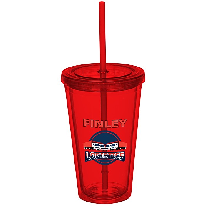 Custom Coloured Double Wall Tumbler with Straw - 16 oz - Full Colour