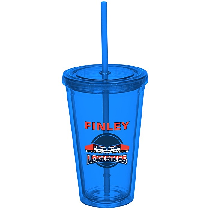 Custom Coloured Double Wall Tumbler with Straw - 16 oz - Full Colour