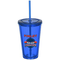 Custom Coloured Double Wall Tumbler with Straw - 16 oz - Full Colour