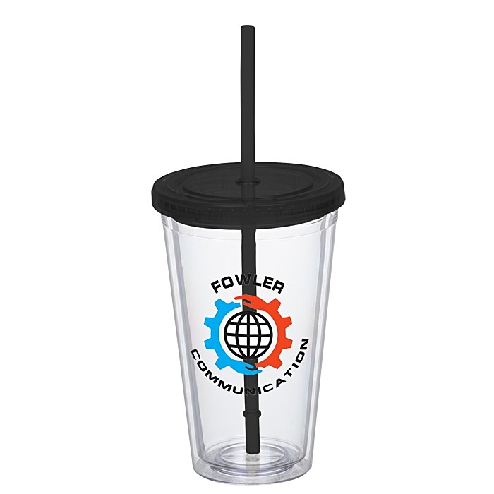 Custom Double Wall Tumbler with Straw - 16 oz - Full Colour