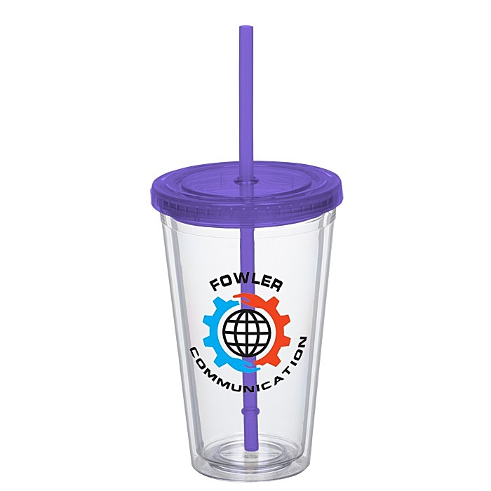Custom Double Wall Tumbler with Straw - 16 oz - Full Colour