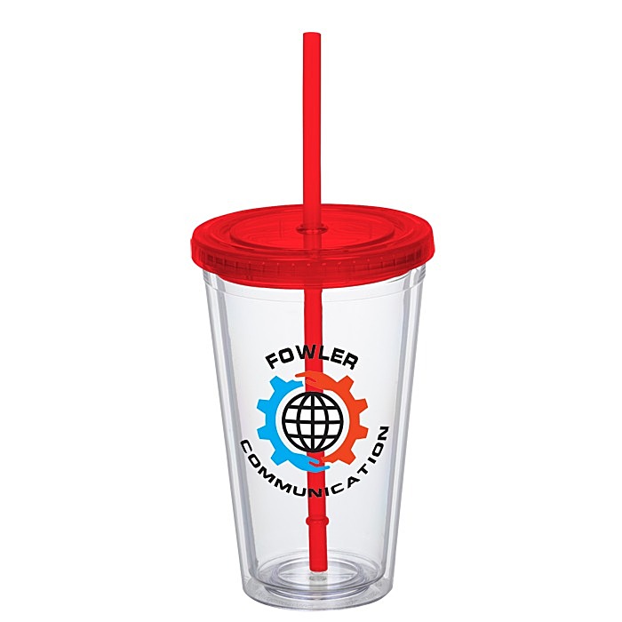 Custom Double Wall Tumbler with Straw - 16 oz - Full Colour