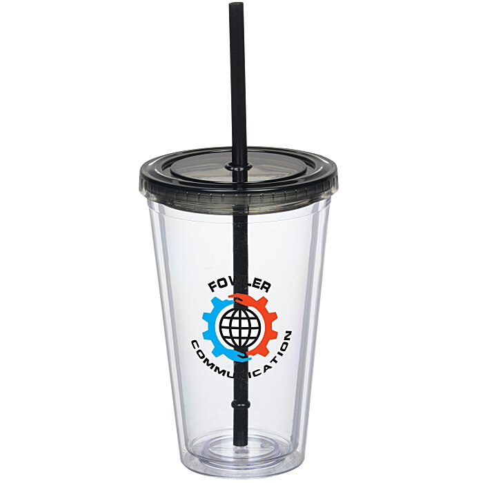 Custom Double Wall Tumbler with Straw - 16 oz - Full Colour