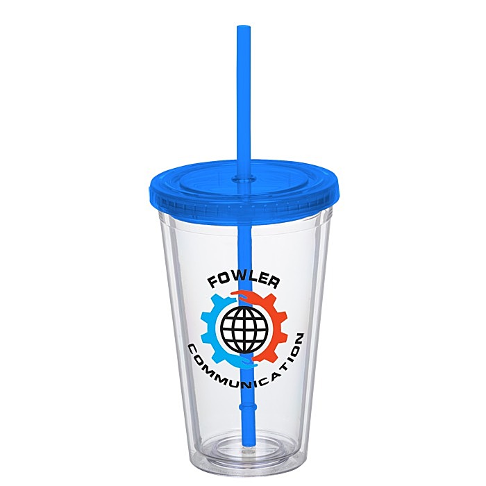 Custom Double Wall Tumbler with Straw - 16 oz - Full Colour