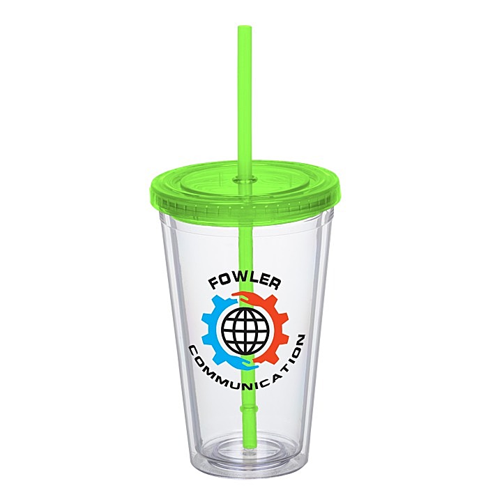 Custom Double Wall Tumbler with Straw - 16 oz - Full Colour
