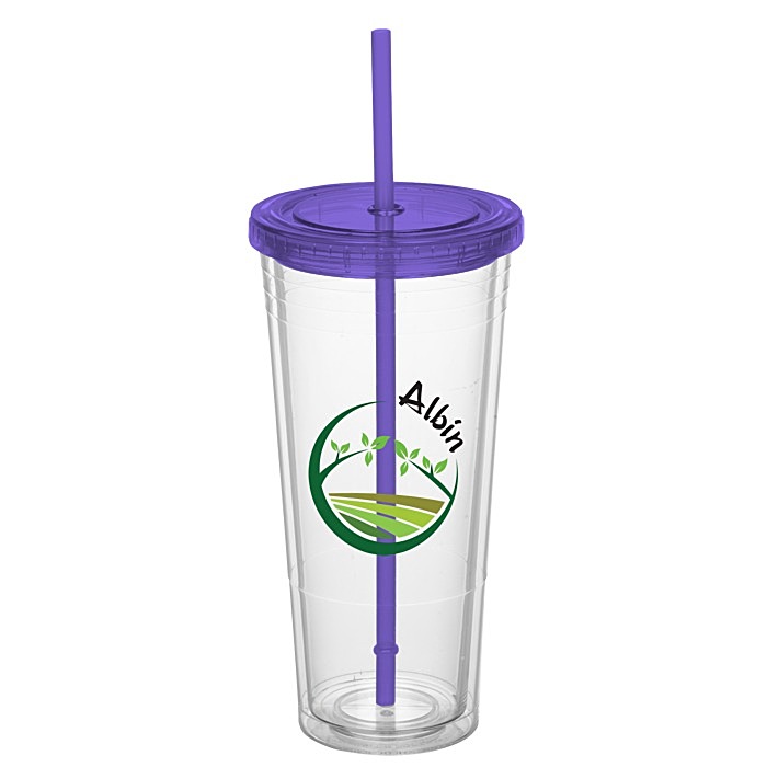 Custom Double Wall Tumbler with Straw - 24 oz - Full Colour