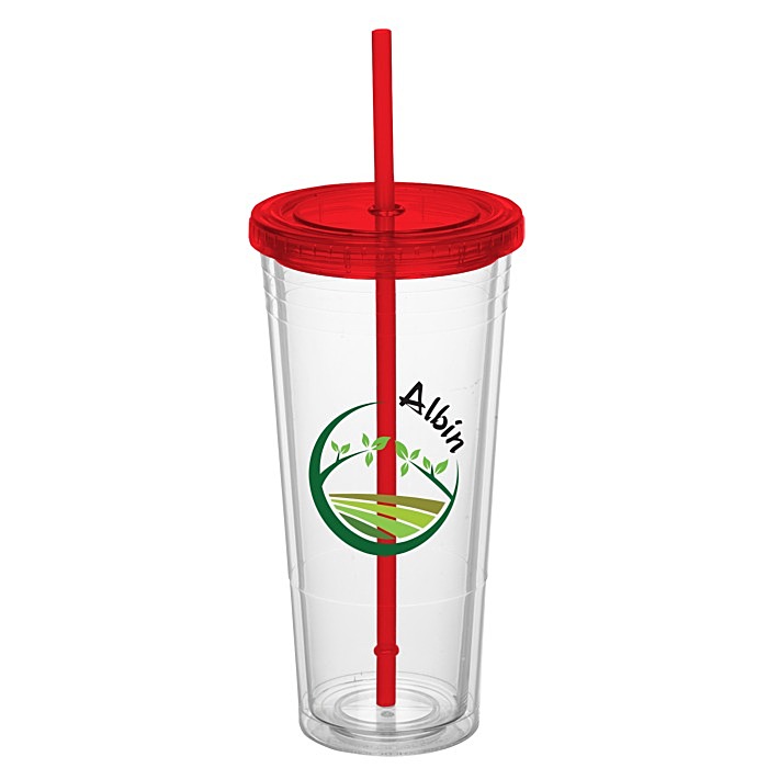 Custom Double Wall Tumbler with Straw - 24 oz - Full Colour