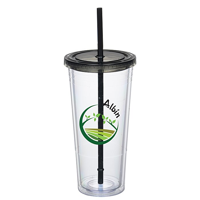 Custom Double Wall Tumbler with Straw - 24 oz - Full Colour