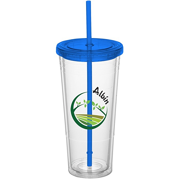 Custom Double Wall Tumbler with Straw - 24 oz - Full Colour