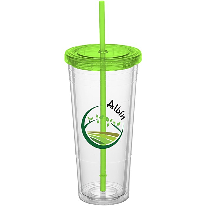 Custom Double Wall Tumbler with Straw - 24 oz - Full Colour