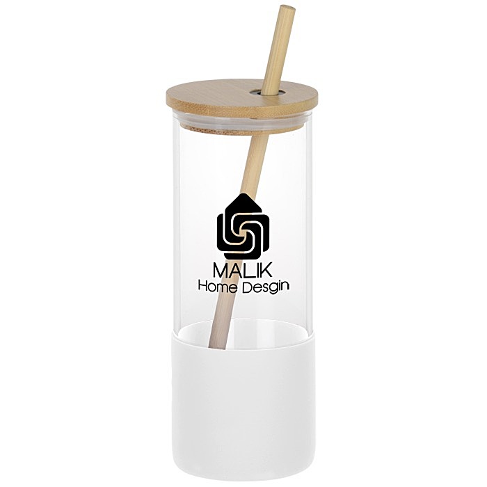 Custom Shanti Glass Tumbler with Bamboo Lid and Straw - 17 ounces