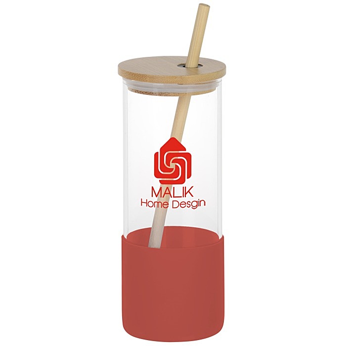Custom Shanti Glass Tumbler with Bamboo Lid and Straw - 17 ounces
