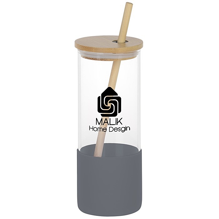 Custom Shanti Glass Tumbler with Bamboo Lid and Straw - 17 ounces