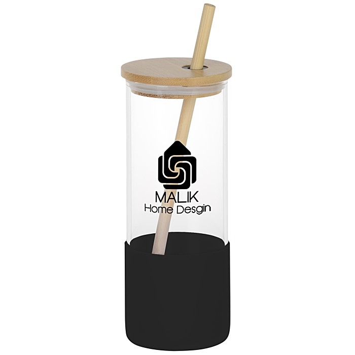Custom Shanti Glass Tumbler with Bamboo Lid and Straw - 17 oz - 24 hr