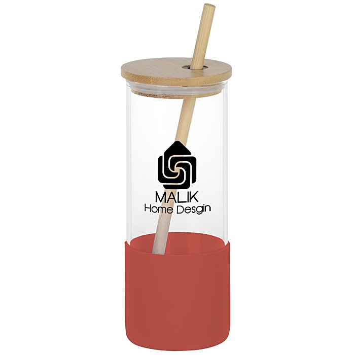 Custom Shanti Glass Tumbler with Bamboo Lid and Straw - 17 oz - 24 hr
